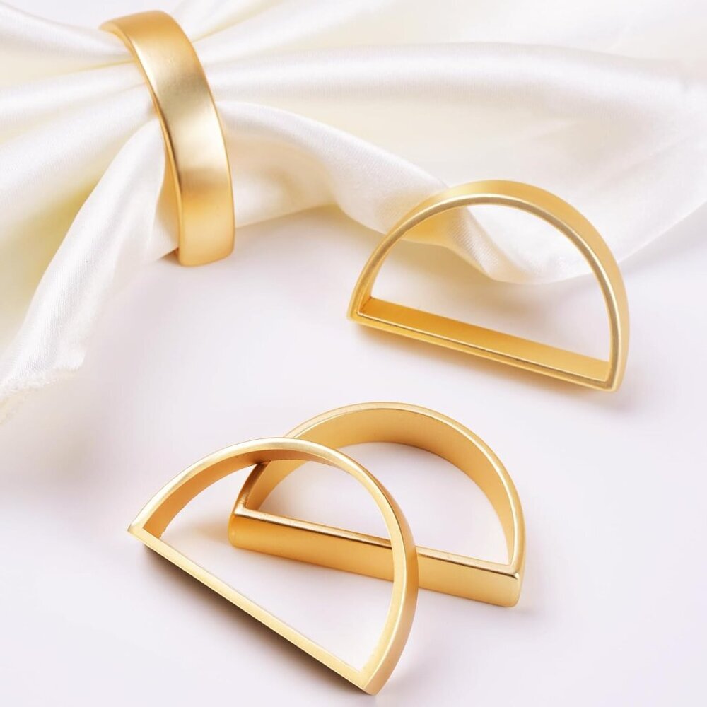 Gold Napkin Rings Set of 6, Semicircle Metal Gold Napkin Holder Buckles, Fall Th